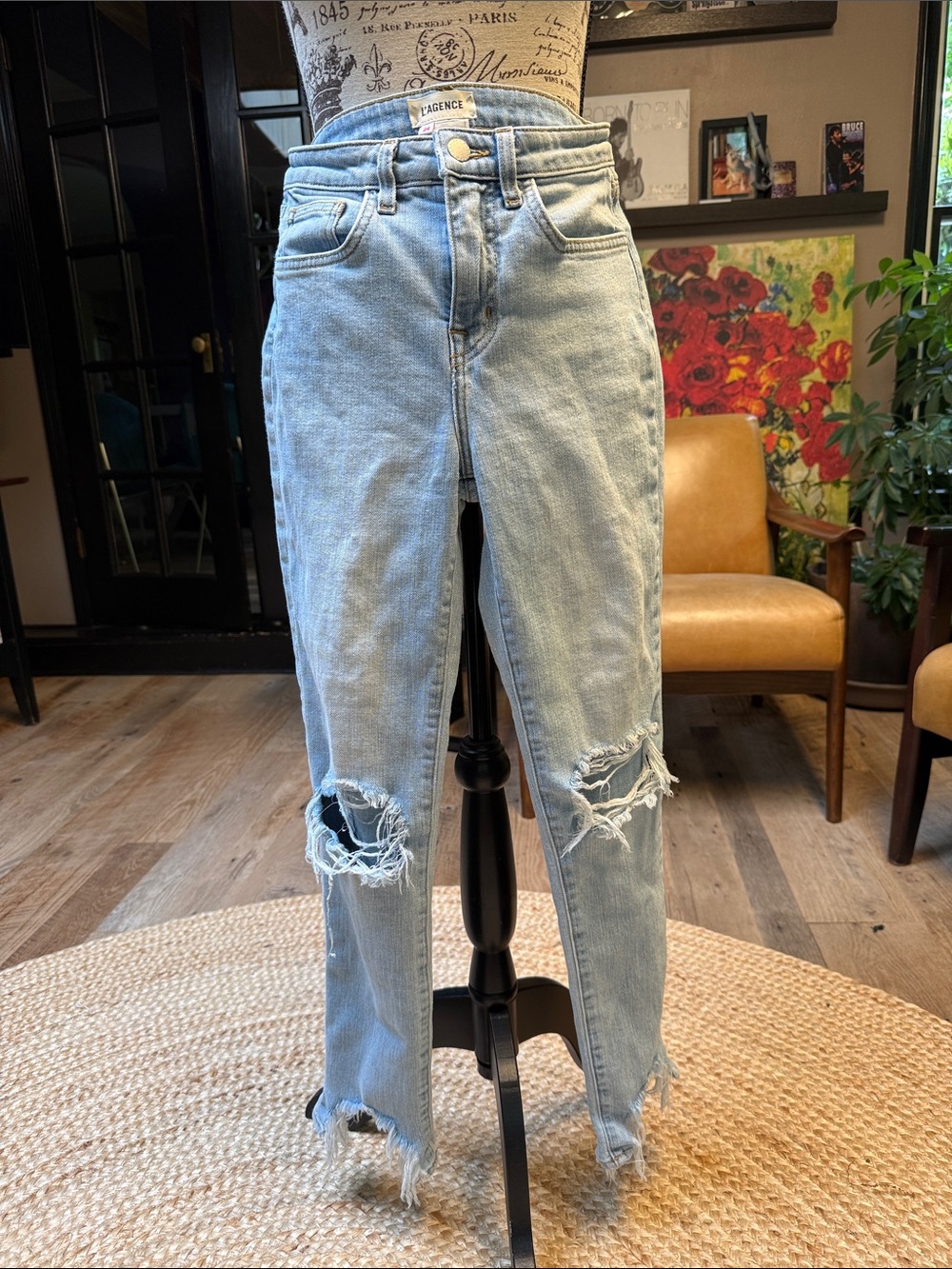 L'AGENCE Light Blue Distressed Mid-Rise Cropped Jeans